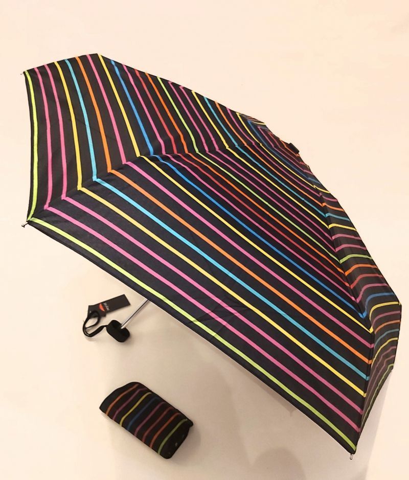  Parapluie mini de poche pliant plat noir fantaisie multicolore - léger 200g & solide