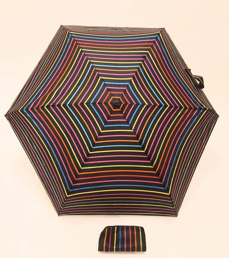  Parapluie mini de poche pliant plat noir fantaisie multicolore - léger 200g & solide