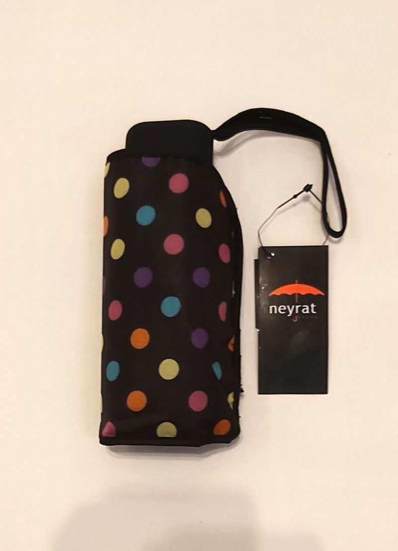  Parapluie micro de poche pliant plat noir à pois multicolore / Neyrat - Léger 200g & solide