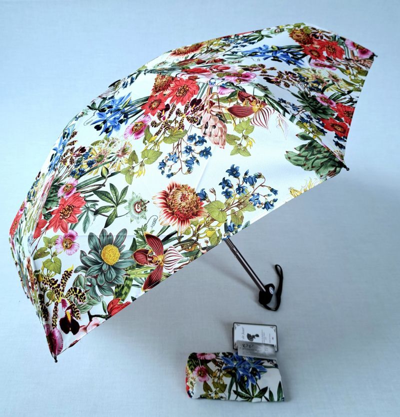  Parapluie anti uv micro plat blanc imprimé Printanier Guy de Jean français - léger 200 g et solide