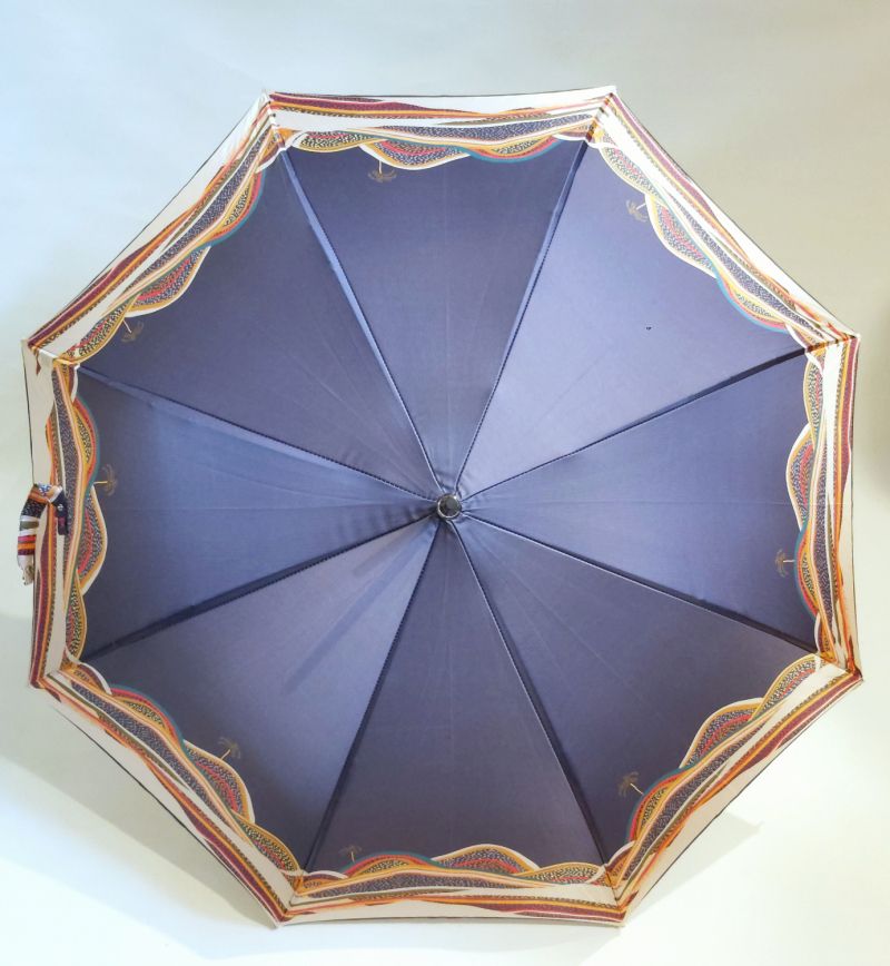  Parapluie Piganiol long anti uv manuel bleu marine imprimé d'un oasis 