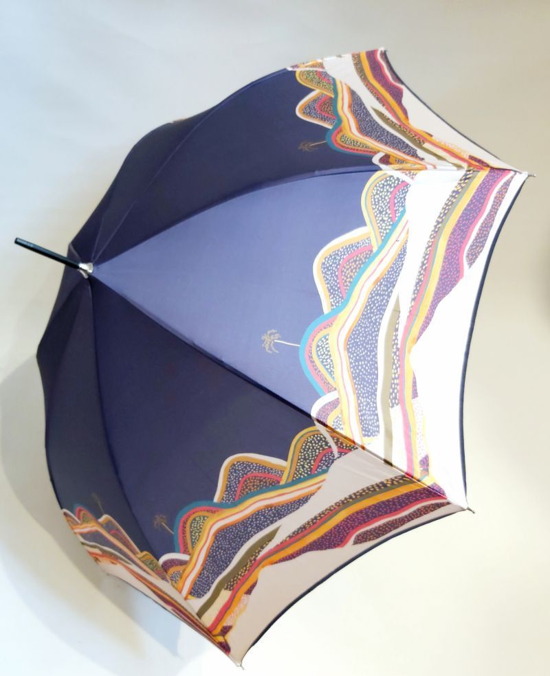  Parapluie Piganiol long anti uv manuel bleu marine imprimé d'un oasis 