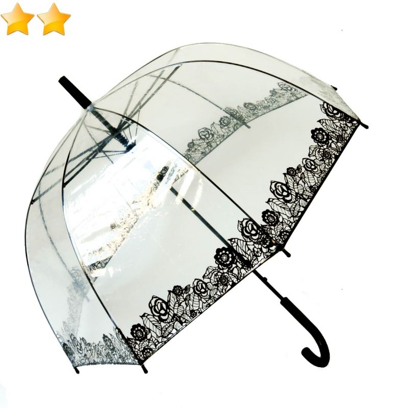Parapluie cloche transparent noir bordure dentelle à fleurs Smati bulle, léger et solide