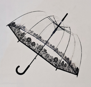Parapluie cloche transparent noir bordure dentelle à fleurs Smati bulle, léger et solide