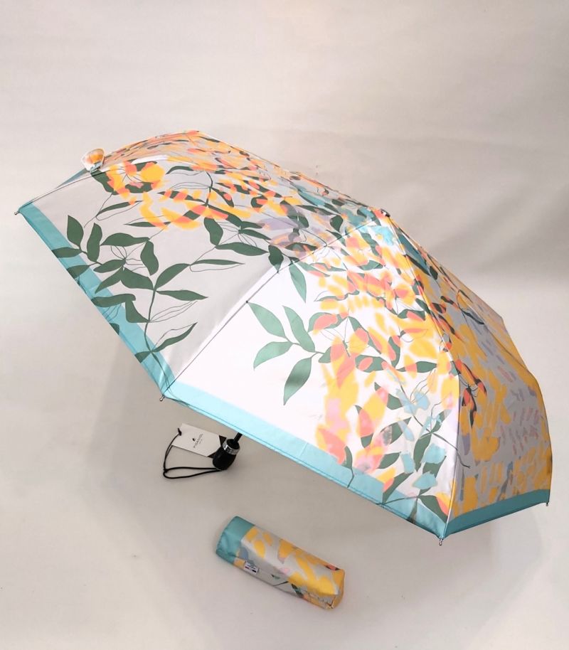 Mini parapluie anti uv UPF 50+ pliant automatique jaune imprimé floral 