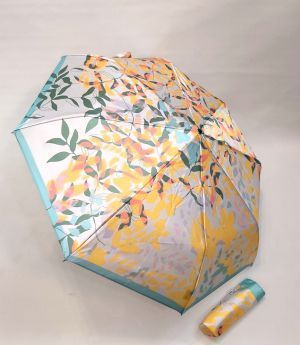 Mini parapluie anti uv UPF 50+ pliant automatique jaune imprimé floral "Espérance"l, français et résistant