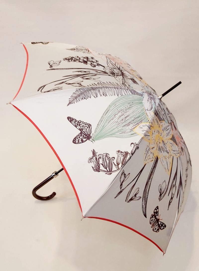 Parapluie long anti uv UPF 50+ par Piganiol en ivoire fantaisie 