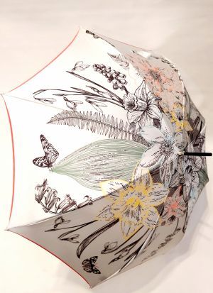 Parapluie long anti uv UPF 50+ par Piganiol en ivoire fantaisie "Promesse", léger et résistant 
