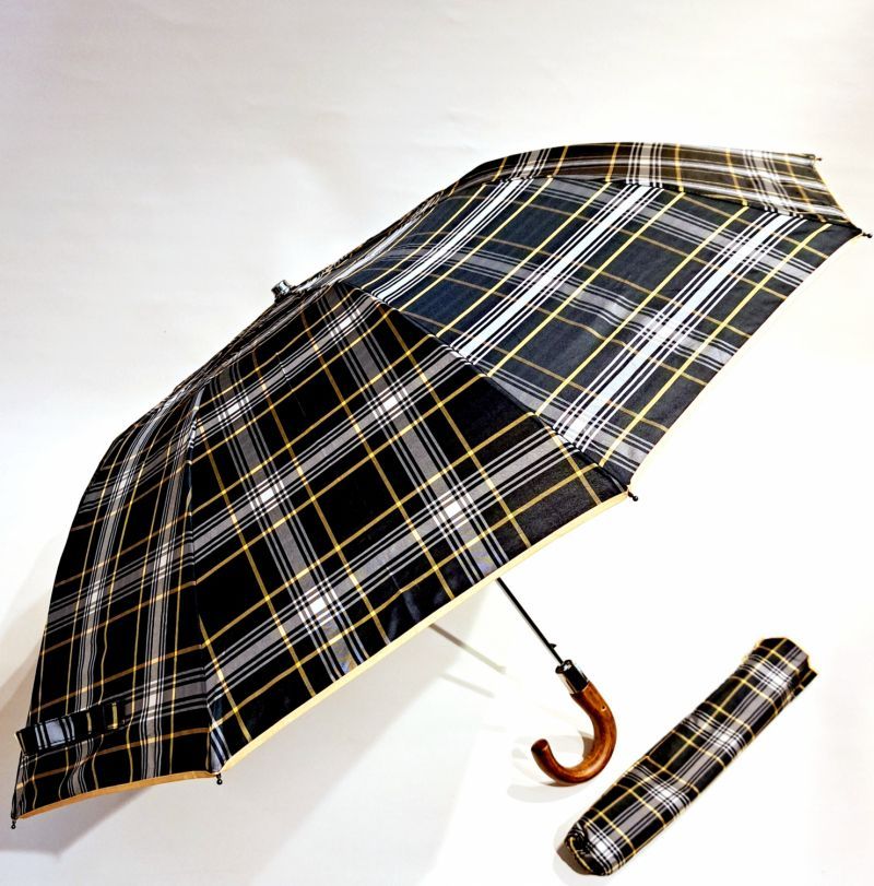 EXCLUSIVITE parapluie pliant automatique bleu marine écossais 10 branches anti vent - Grand & robuste