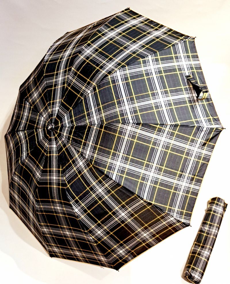 EXCLUSIVITE parapluie pliant automatique bleu marine écossais 10 branches anti vent - Grand & robuste