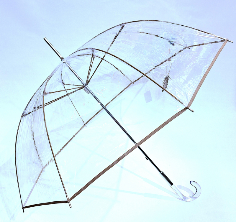Parapluie long bombé transparent PVC manuel gansé rose grand Ezpeleta - léger & solide