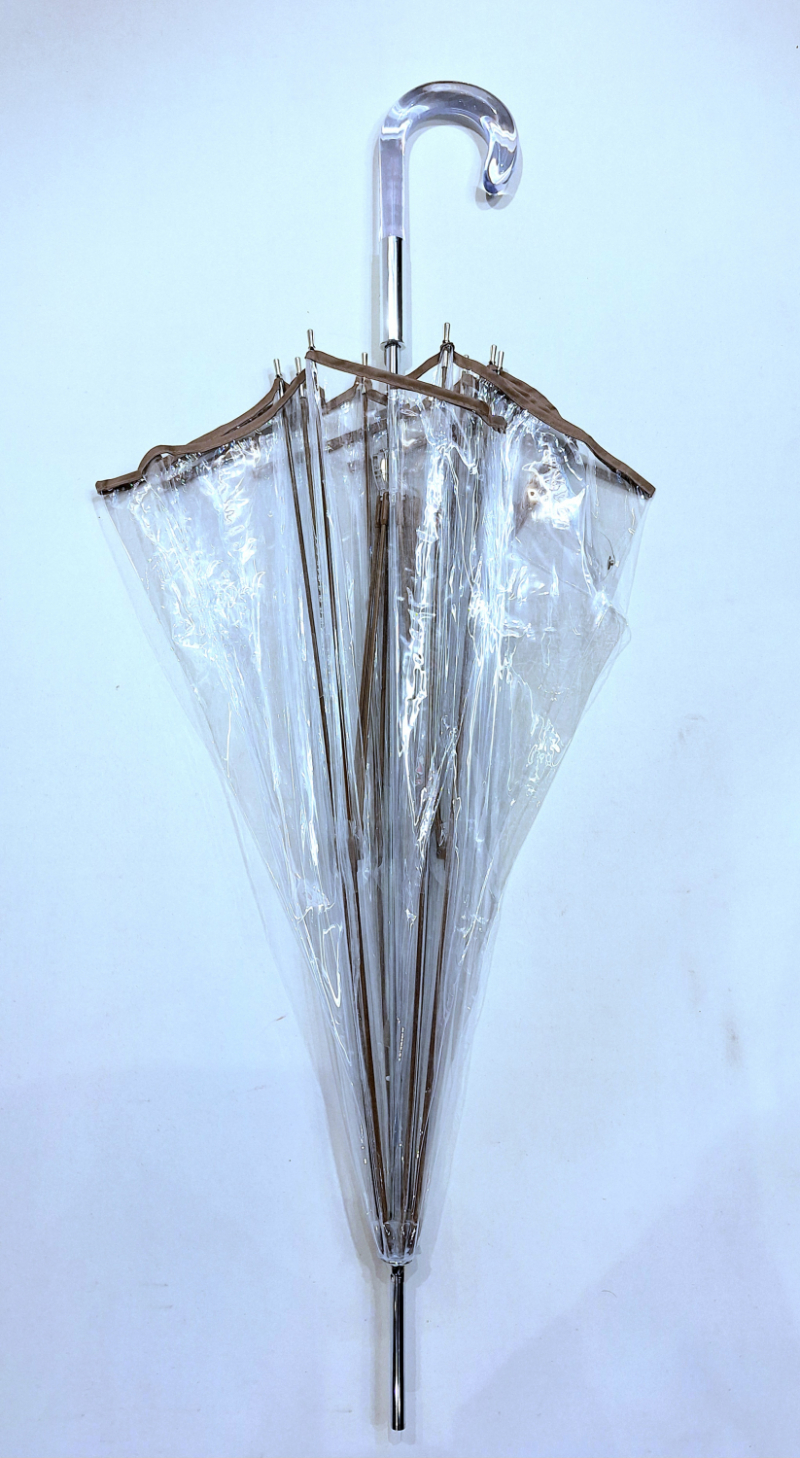 Parapluie long bombé transparent PVC manuel gansé rose grand Ezpeleta - léger & solide