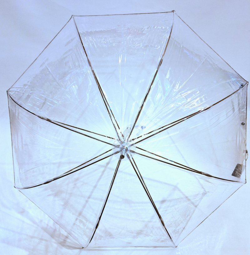Parapluie long bombé transparent PVC manuel gansé rose grand Ezpeleta - léger & solide