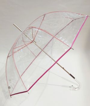 Parapluie long transparent PVC manuel gansé fuchsia grand Ezpeleta, léger et solide