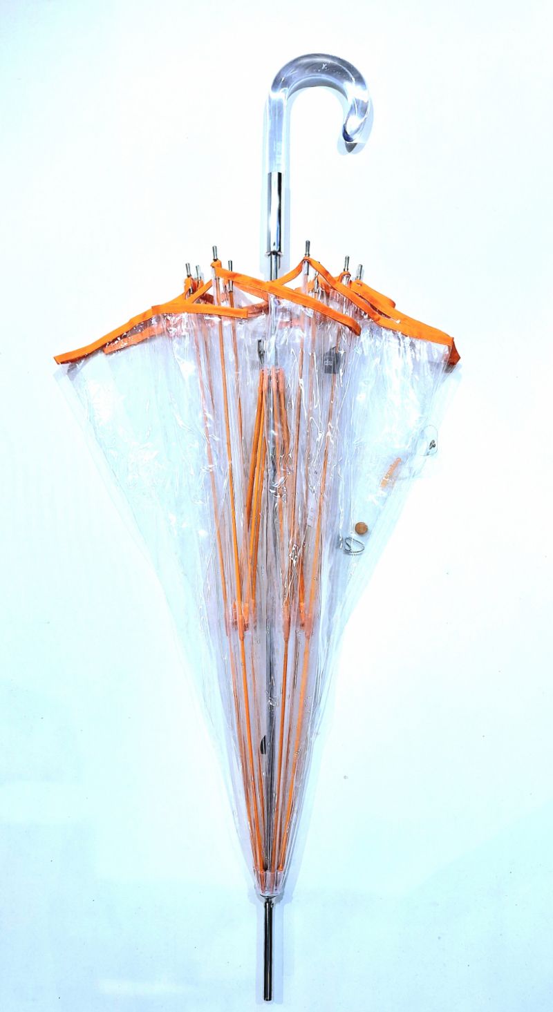 Parapluie long transparent PVC manuel gansé orange grand Ezpeleta - léger & anti vent