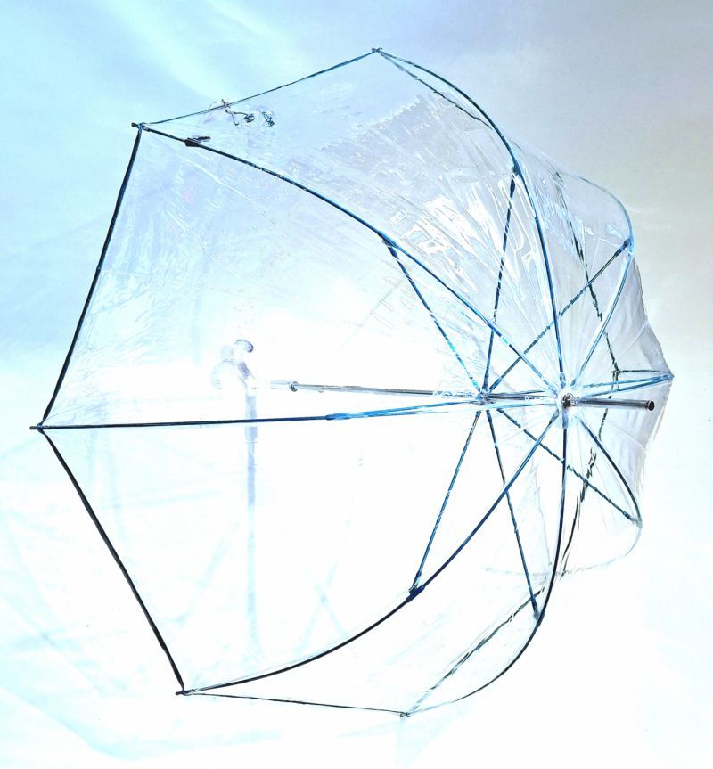 Parapluie long transparent PVC manuel gansé vert d'eau Ezpeleta - léger et solide