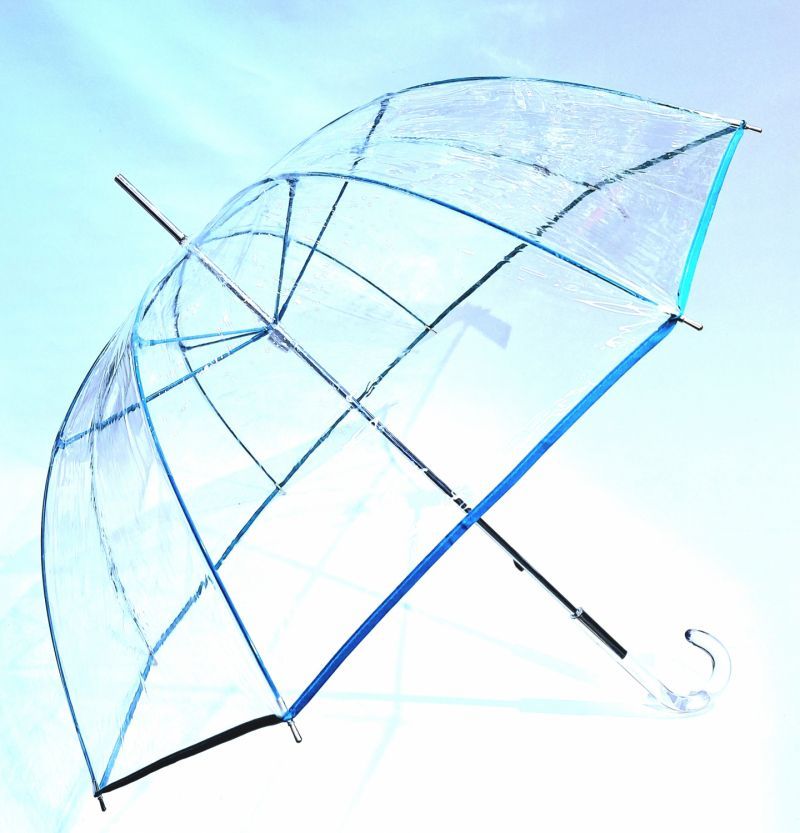 Parapluie long transparent PVC manuel gansé vert d'eau Ezpeleta - léger et solide