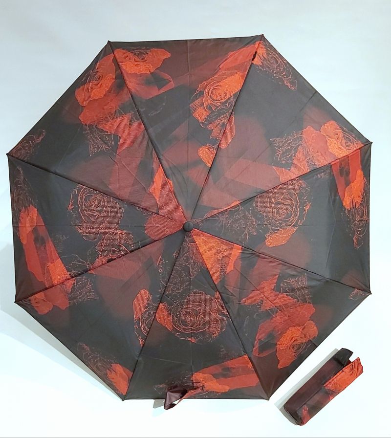  Parapluie mini Knirps T200 pliant imprimé de roses open close noir & rouge Love, léger et solide