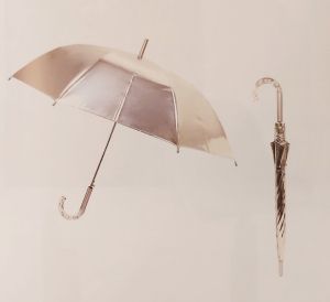 Parapluie transparent argenté automatique poignée bicolore Smati, léger et solide