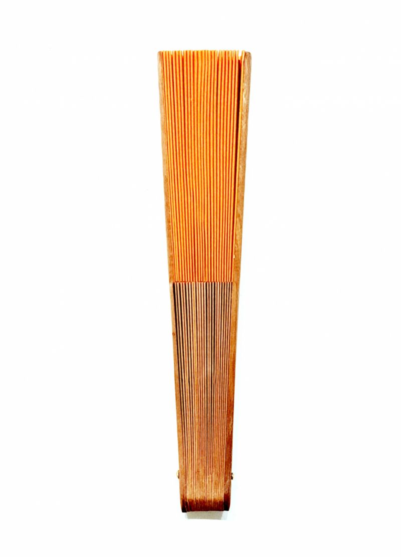 Eventail mini 23 cm GEPETTO orange coton et bois fruitier - 42 cm diam
