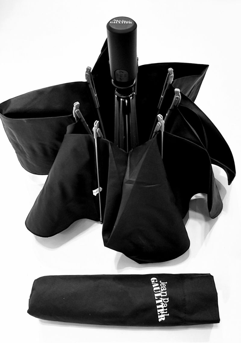 NOUVEAU : Parapluie JPGaultier mini inversé noir open close anti vent & UV UPF50+, grand 105 cm et résistant