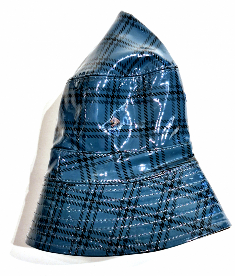 Chapeau de pluie confort & protection bleu imprimé écossais tissu vynile imperméable - Taille L 56