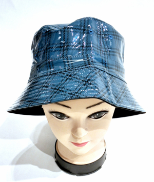 Chapeau de pluie confort & protection bleu imprimé écossais tissu vynile imperméable - Taille L 56