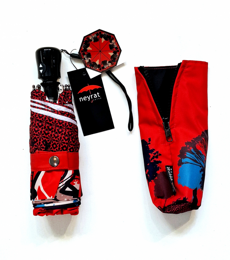  Parapluie micro open close rouge à motif balade en vélo Neyrat Autun - léger & solide