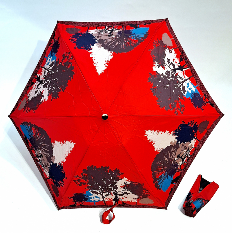  Parapluie micro open close rouge à motif balade en vélo Neyrat Autun - léger & solide