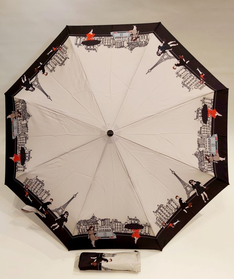  Mini parapluie pliant open-close beige à motif La vie parisienne Neyrat Autun, léger et solide