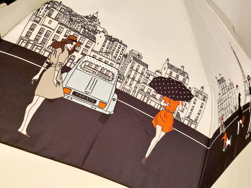  Mini parapluie pliant open-close beige à motif La vie parisienne Neyrat Autun, léger et solide