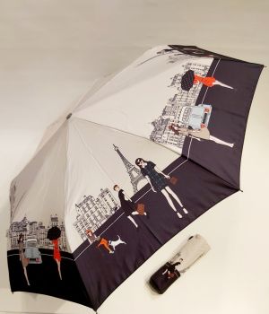  Mini parapluie pliant open-close beige à motif La vie parisienne Neyrat Autun, léger et solide