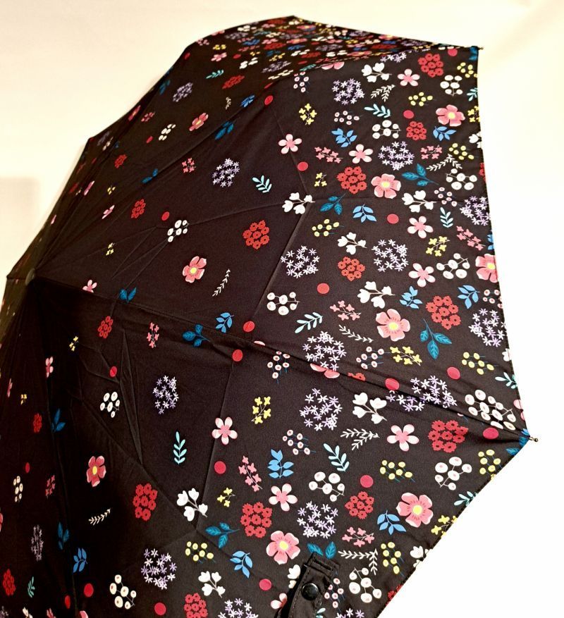  Mini parapluie pliant open-close noir imprimé petites fleurs pop liberty colorées Neyrat Autun - léger & solide