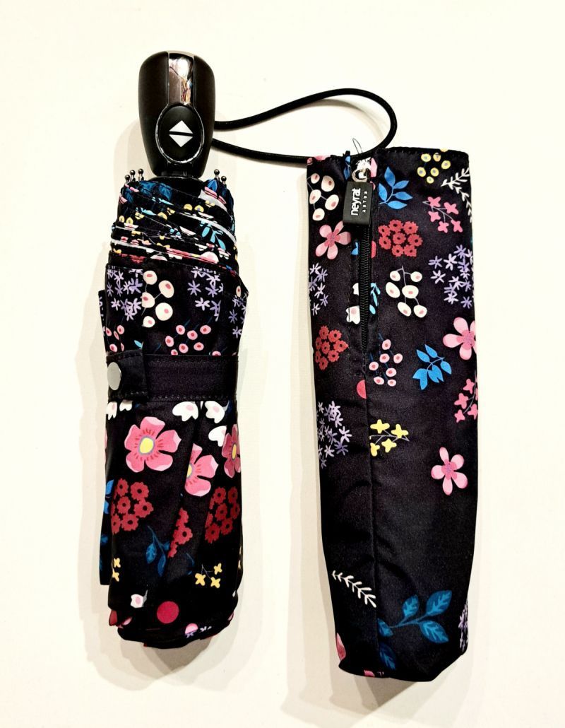  Mini parapluie pliant open-close noir imprimé petites fleurs pop liberty colorées Neyrat Autun - léger & solide