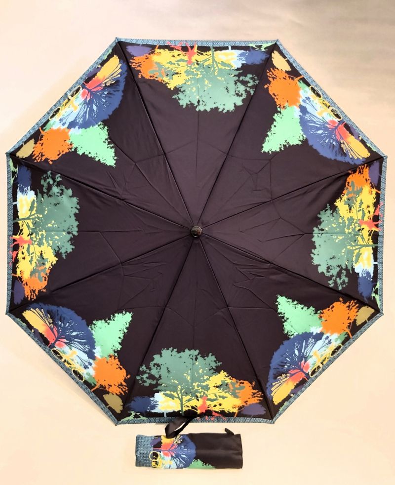  Mini parapluie pliant open-close noir à motif promenade en forêt Neyrat Autun, léger et solide
