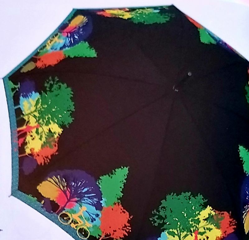  Mini parapluie pliant open-close noir à motif promenade en forêt Neyrat Autun, léger et solide