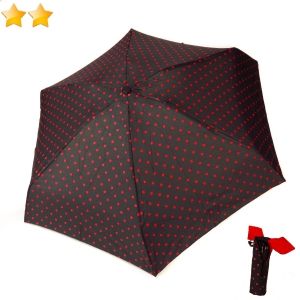  parapluie de poche compact micro pliant noir à pois rouges Guy de Jean 245g, léger & résistant