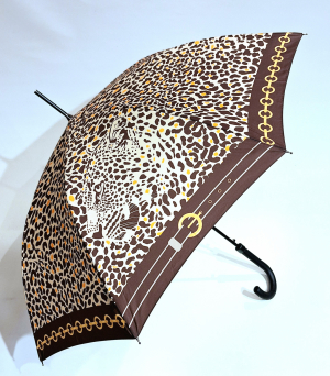  Parapluie long automatique beige & maron à motif Léopard Neyrat Autun - léger & résistant