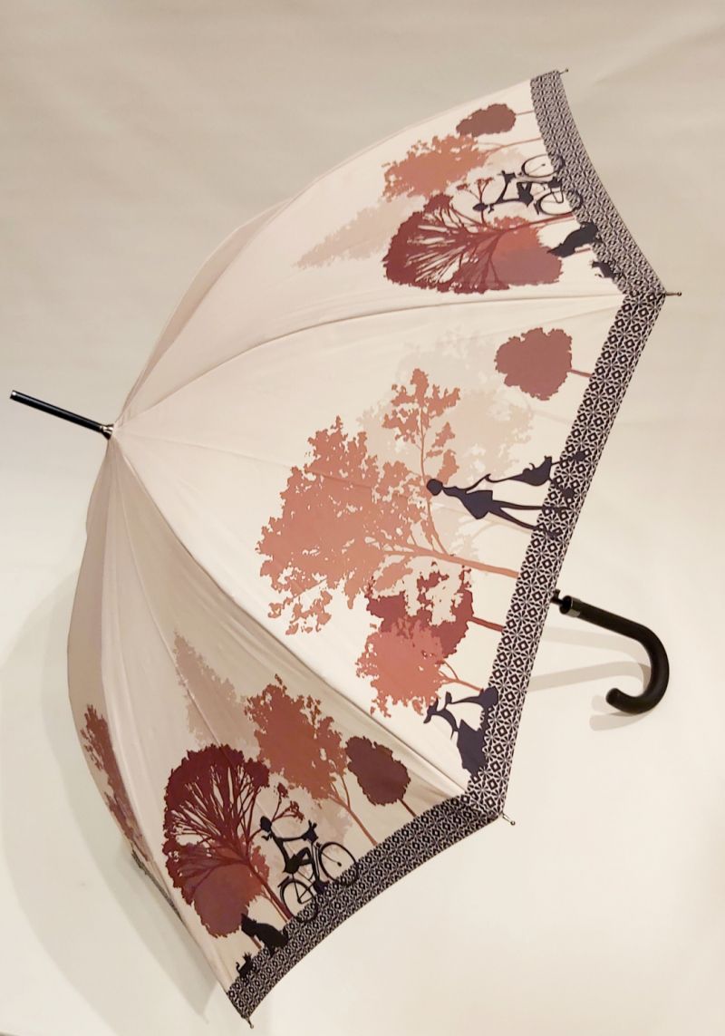  Parapluie long automatique beige balade automnale avec son chien français léger et solide