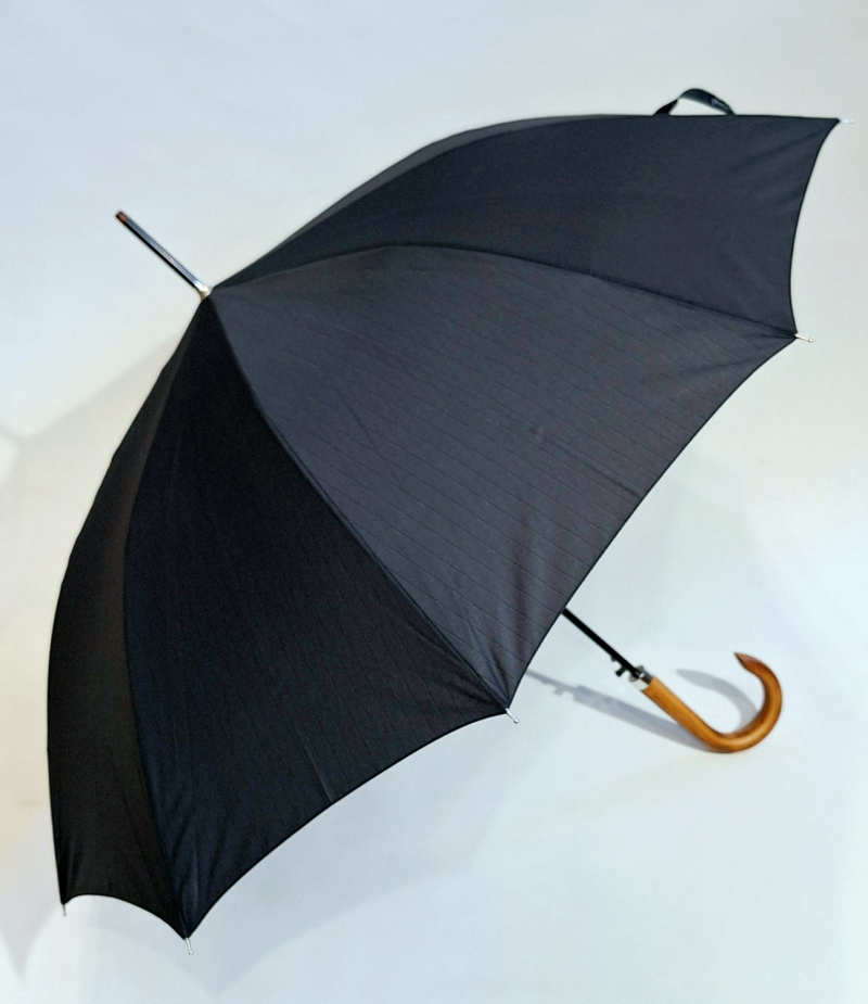 Parapluie homme long auto gris imprimé rayure pg courbe bois  Figaro - Grand 110 cm & robuste