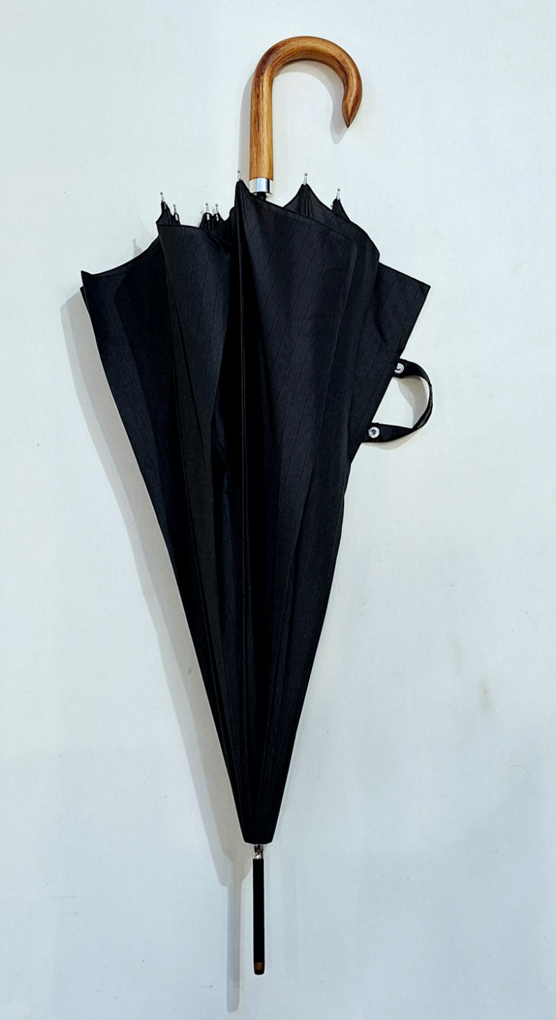 Parapluie homme long auto gris imprimé rayure pg courbe bois  Figaro - Grand 110 cm & robuste