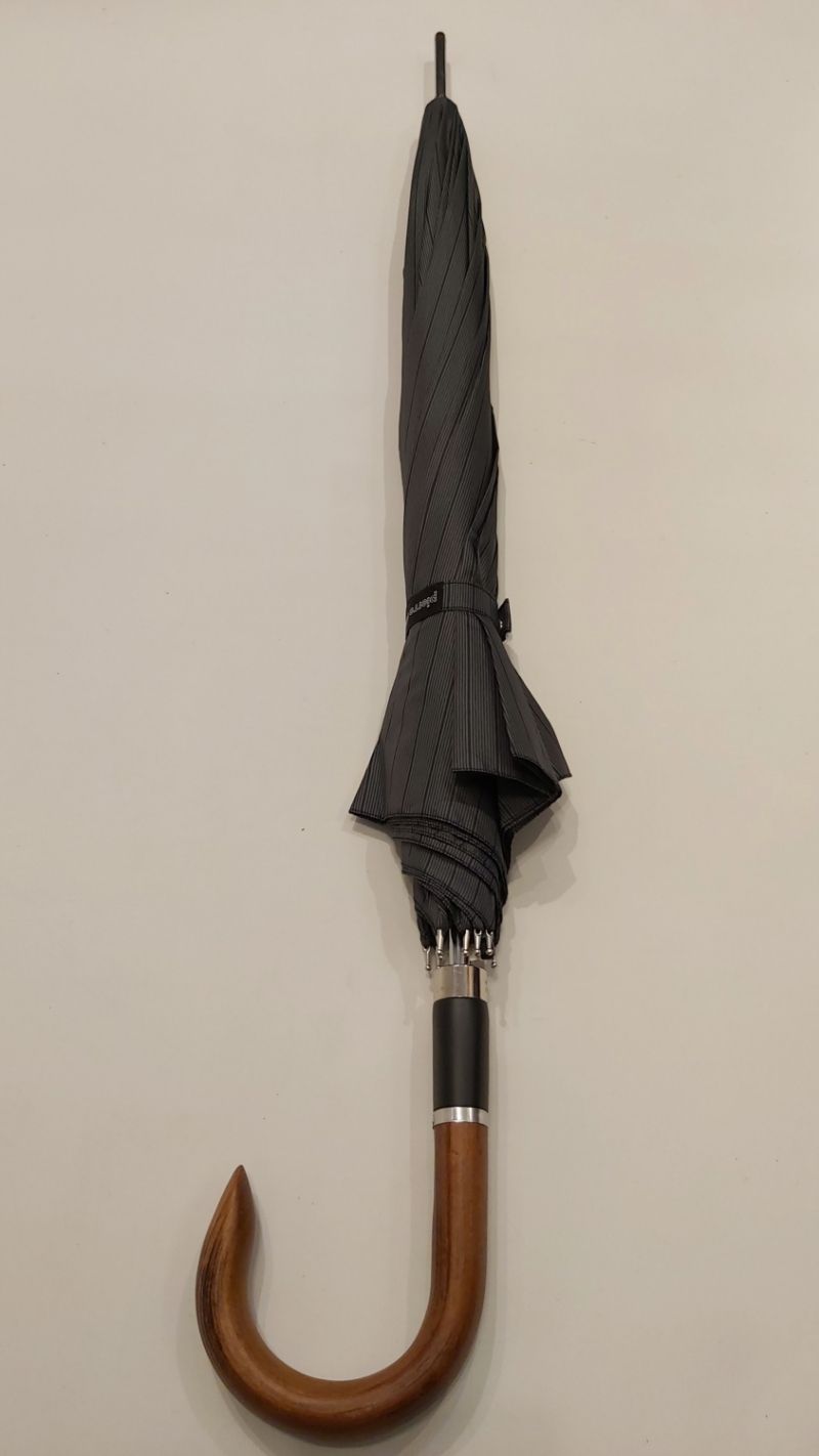 Parapluie homme long auto gris imprimé rayure pg courbe bois  Figaro - Grand 110 cm & robuste