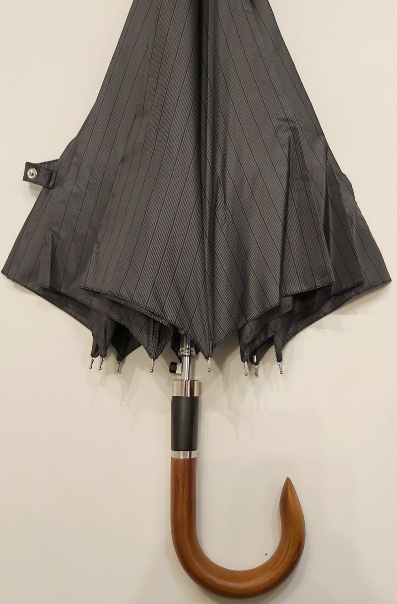 Parapluie homme long auto gris imprimé rayure pg courbe bois  Figaro - Grand 110 cm & robuste