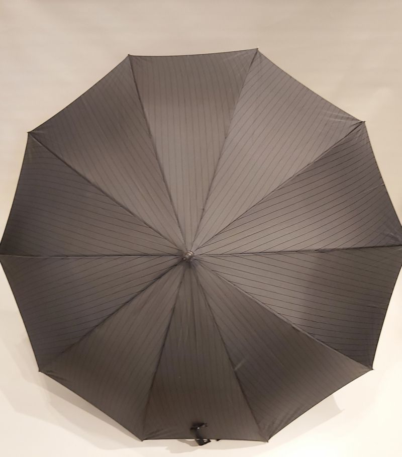 Parapluie homme long auto gris imprimé rayure pg courbe bois  Figaro - Grand 110 cm & robuste