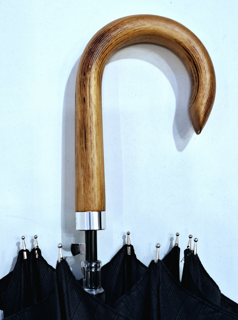 Parapluie homme long auto gris imprimé rayure pg courbe bois  Figaro - Grand 110 cm & robuste