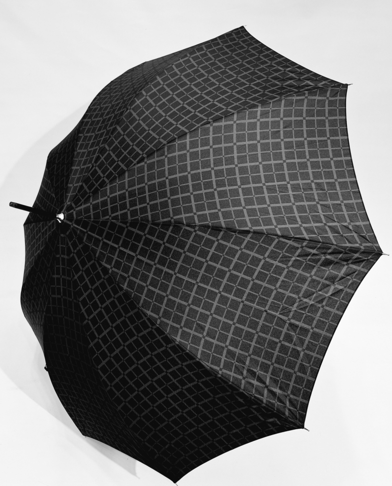 Parapluie homme long auto noir imprimé écossais pg courbe bois Figaro - Grand 10 branches &résistant