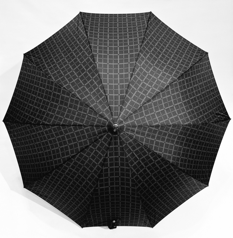 Parapluie homme long auto noir imprimé écossais pg courbe bois Figaro - Grand 10 branches &résistant