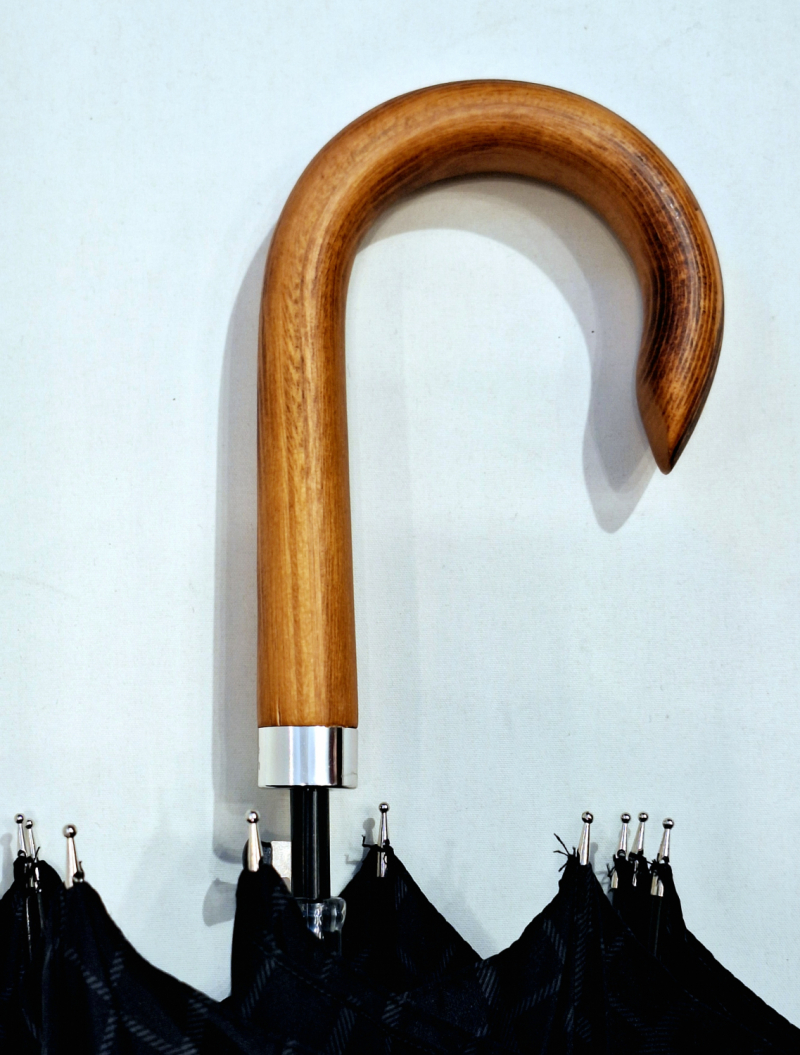 Parapluie homme long auto noir imprimé écossais pg courbe bois Figaro - Grand 10 branches &résistant