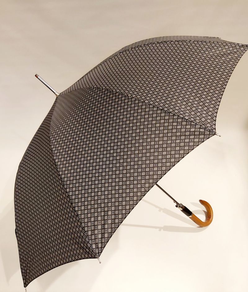 Parapluie homme long auto gris imprimé losange pg courbe bois Figaro - 10 branches & résistant