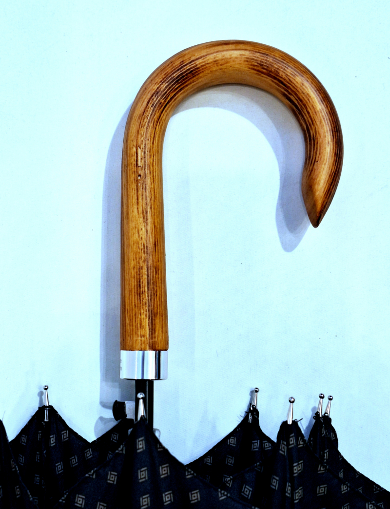 Parapluie homme long auto gris imprimé losange pg courbe bois Figaro - 10 branches & résistant